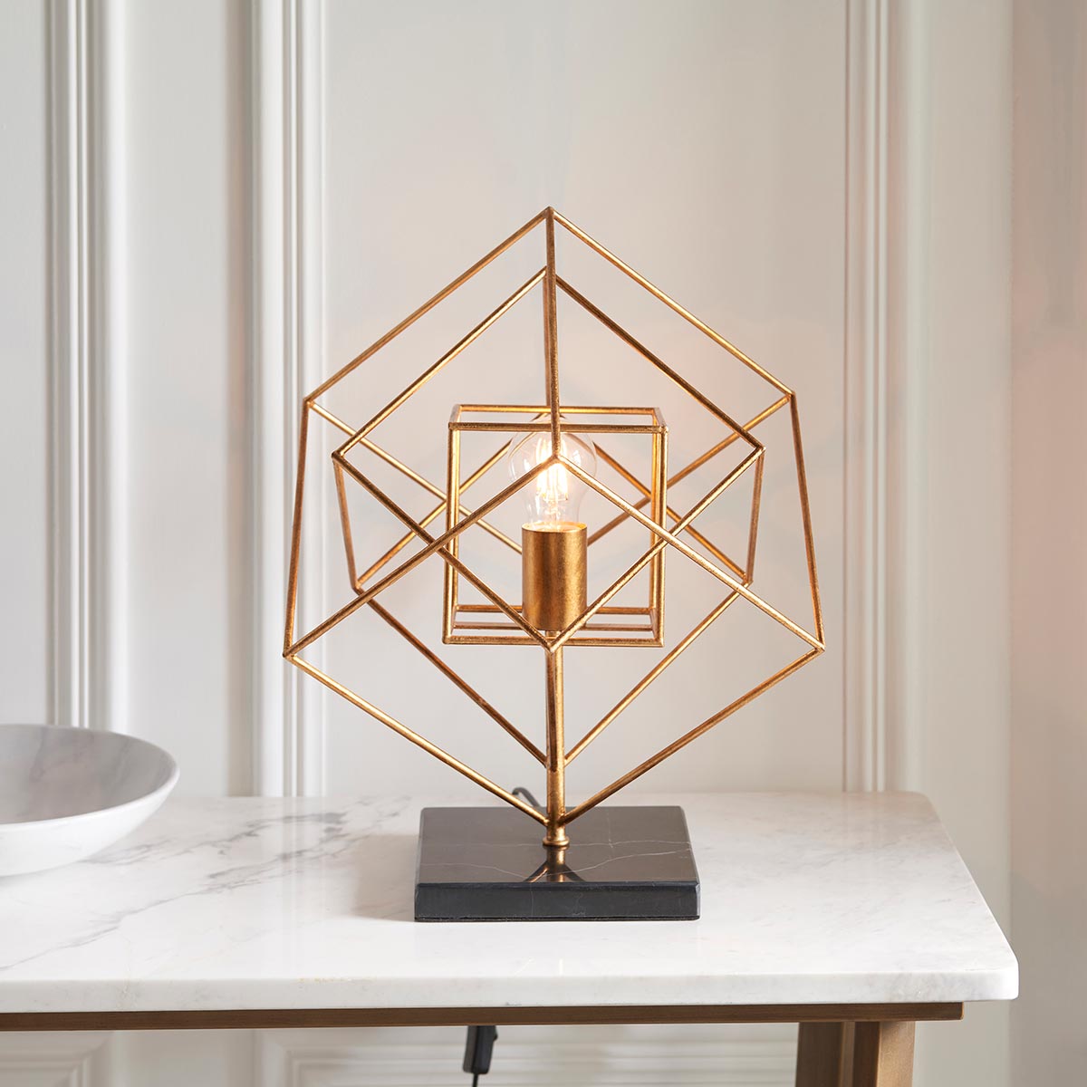 Cubes Single Light Geometric Table Lamp Gold Leaf Black Marble Base