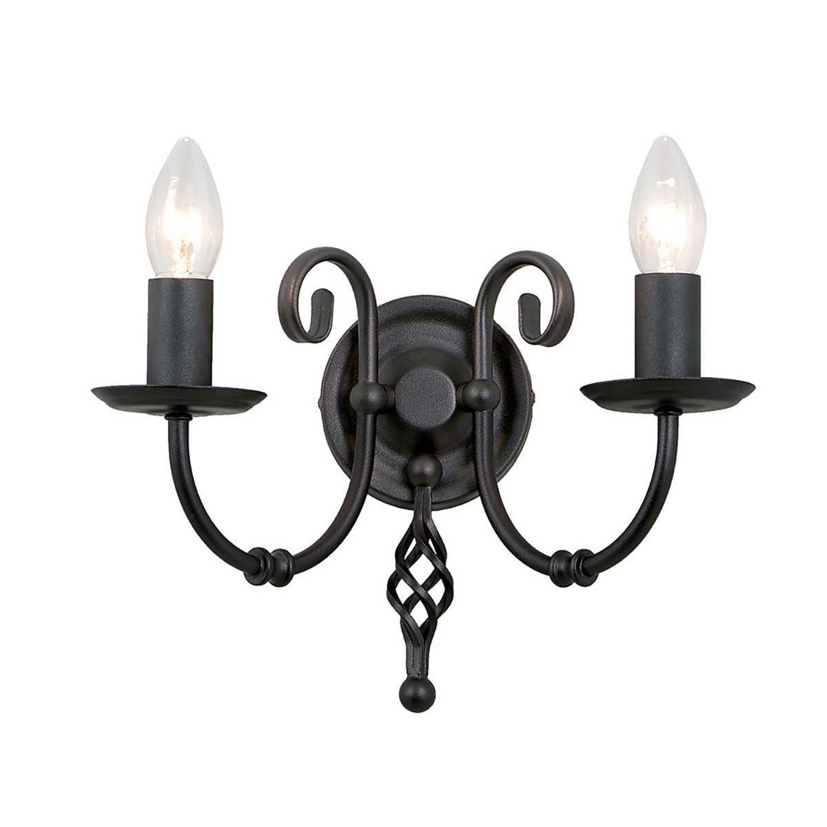 Elstead Artisan 2 Arm Twin Wall Light Matt Black Forged Ironwork