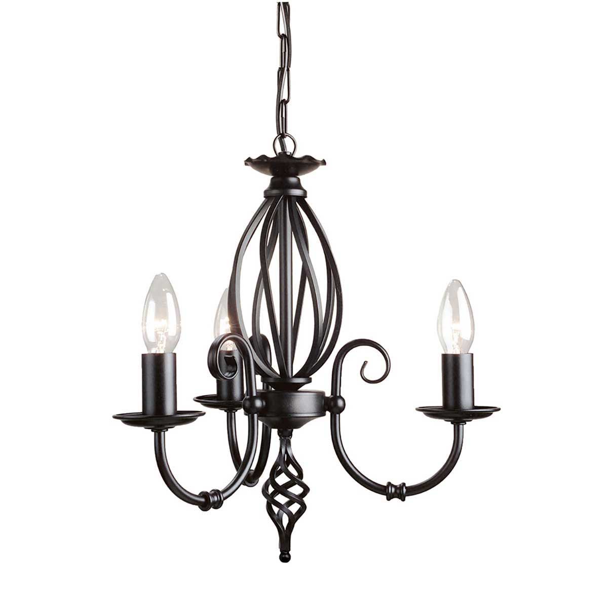 Elstead Artisan 3 Light Dual Mount Chandelier Matt Black Ironwork