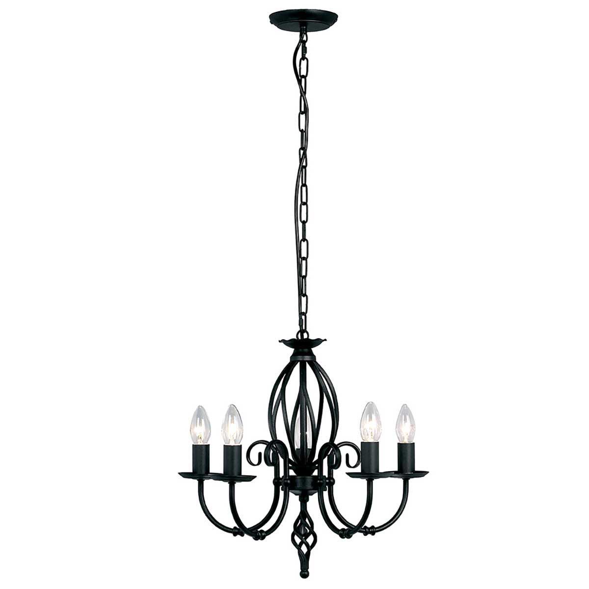 Elstead Artisan 5 Light Dual Mount Chandelier Matt Black Ironwork
