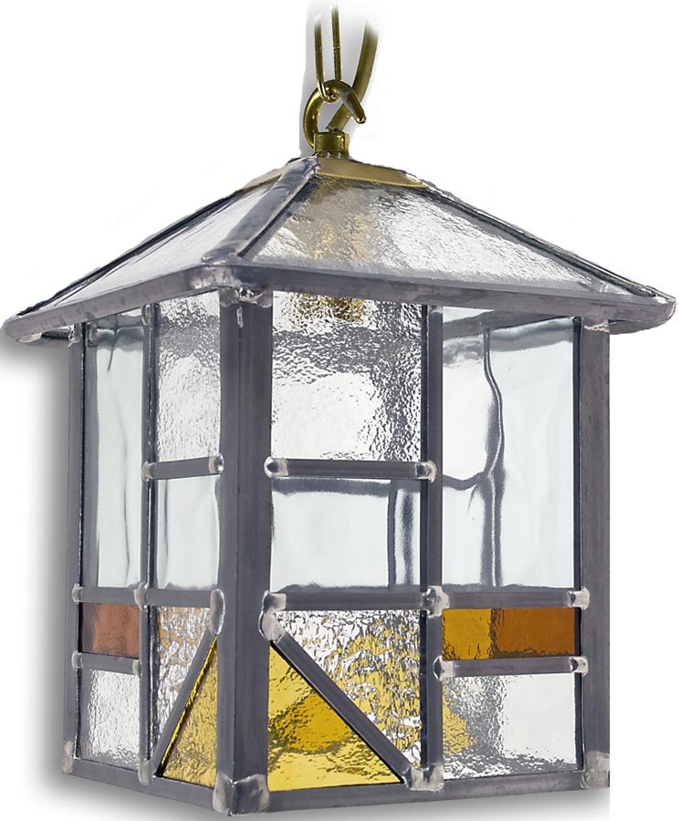 Arundel Handmade Hanging Porch Light Square Amber Leaded Glass