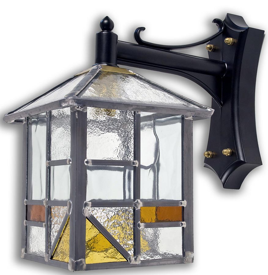 Arundel Amber Leaded Glass Traditional Outdoor Wall Lantern