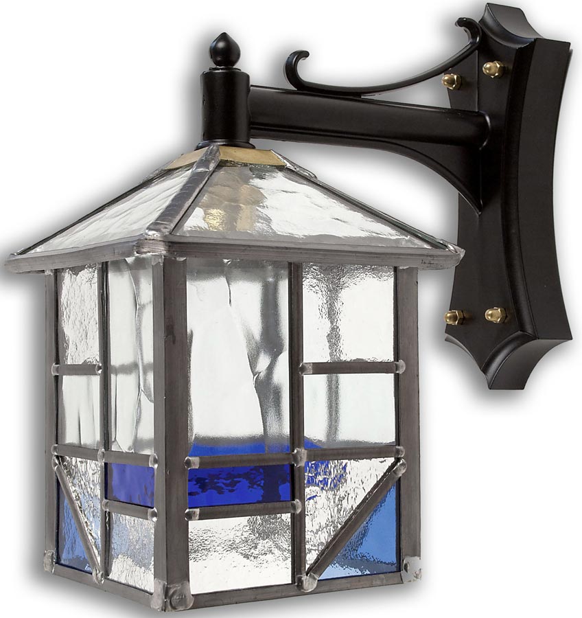 Arundel Traditional Outdoor Wall Light Blue Leaded Glass