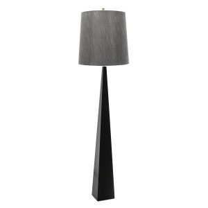 Elstead Ascent contemporary tapered black finish floor lamp with dark grey shade, main image on white background.
