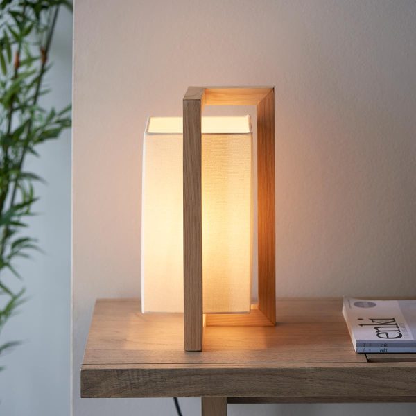 Ash wood 1 light Scandinavian style table lamp with white fabric shade main image