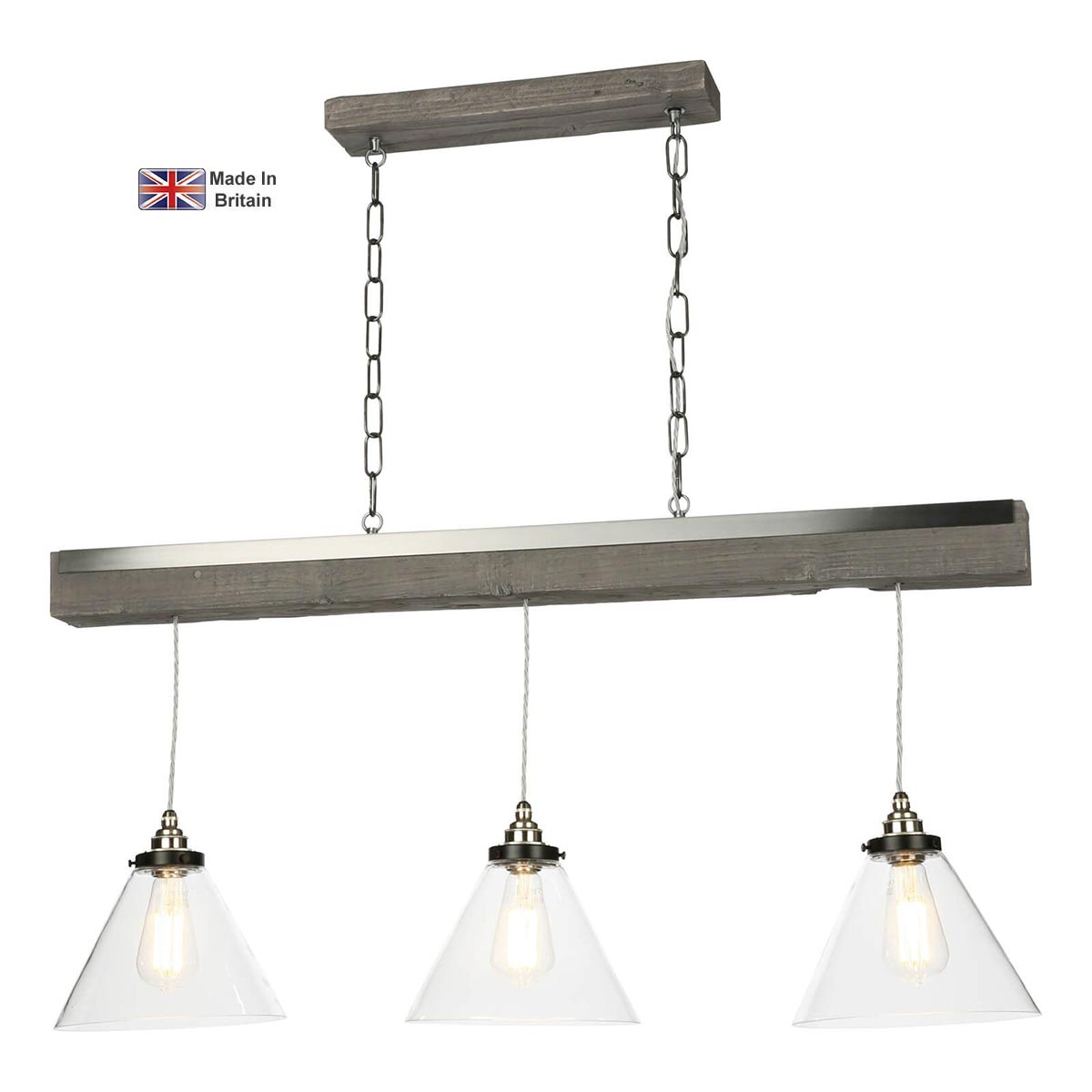 Aspen 3 Light Pendant Bar Silver Birch Effect Glass Shades