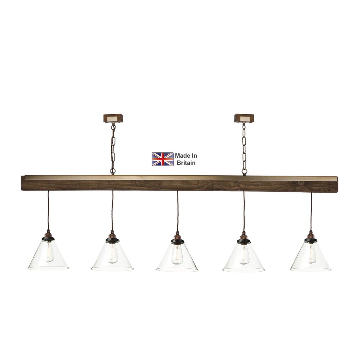 Aspen 5 Light Pendant Bar Natural Wood Effect Glass Shades