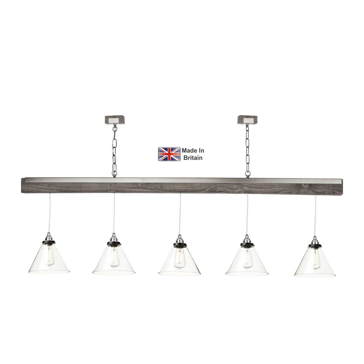 Aspen 5 Light Pendant Bar Silver Birch Effect Glass Shades