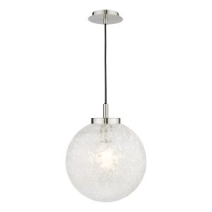 Avari 1 light ceiling pendant in satin nickel with glue chip glass on white background