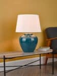 Dar Ayla 1 Light Teal Ceramic Table Lamp With White Shade