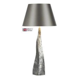 Aztec 1 light table lamp in hammered pewter finish resin base only on white background lit