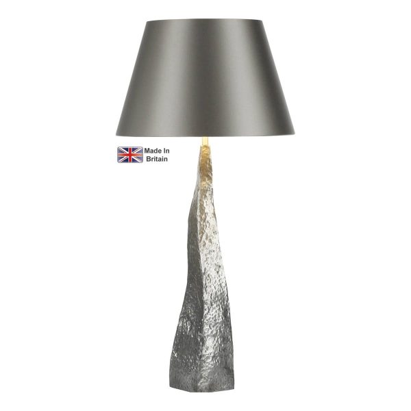 Aztec 1 light table lamp in hammered pewter finish resin base only on white background lit