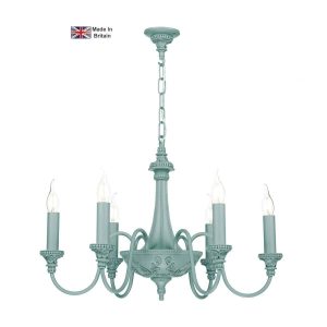 Bailey classic 4 light chandelier in a bespoke colour choice shown in river blue