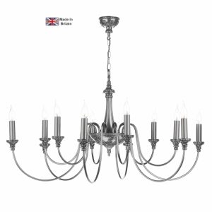 Bailey large timeless classic 12 light traditional chandelier in pewter
