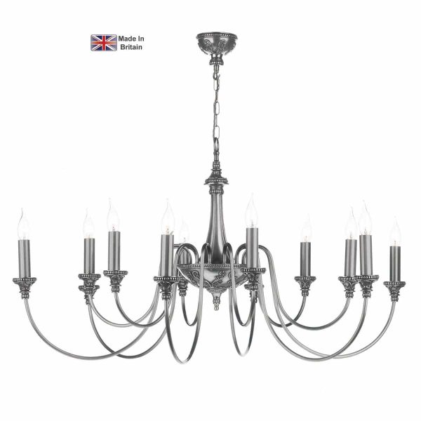 David Hunt Bailey Large Classic 12 Light Traditional Chandelier Pewter