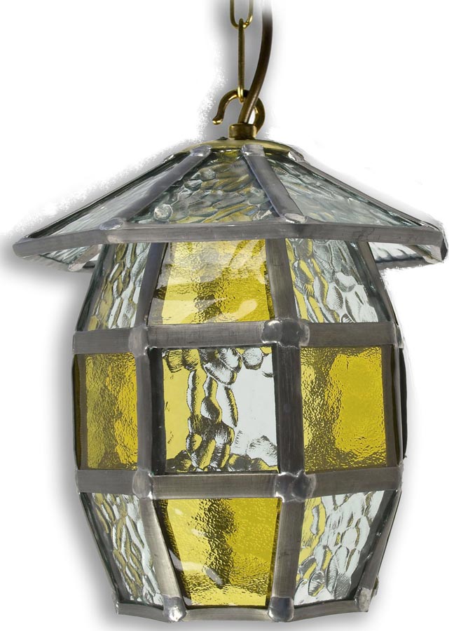 Barrel Handmade Honey Amber Leaded Glass Outdoor Porch Lantern