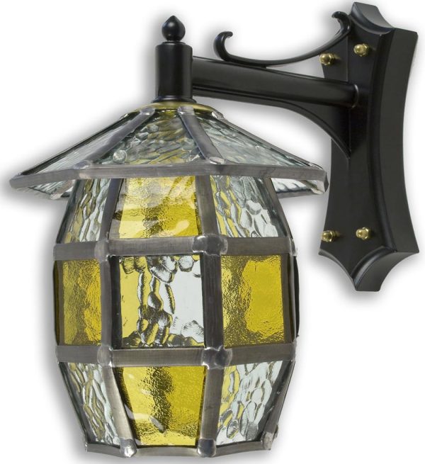 Barrel Handmade Honey Amber Leaded Glass Outdoor Wall Lantern