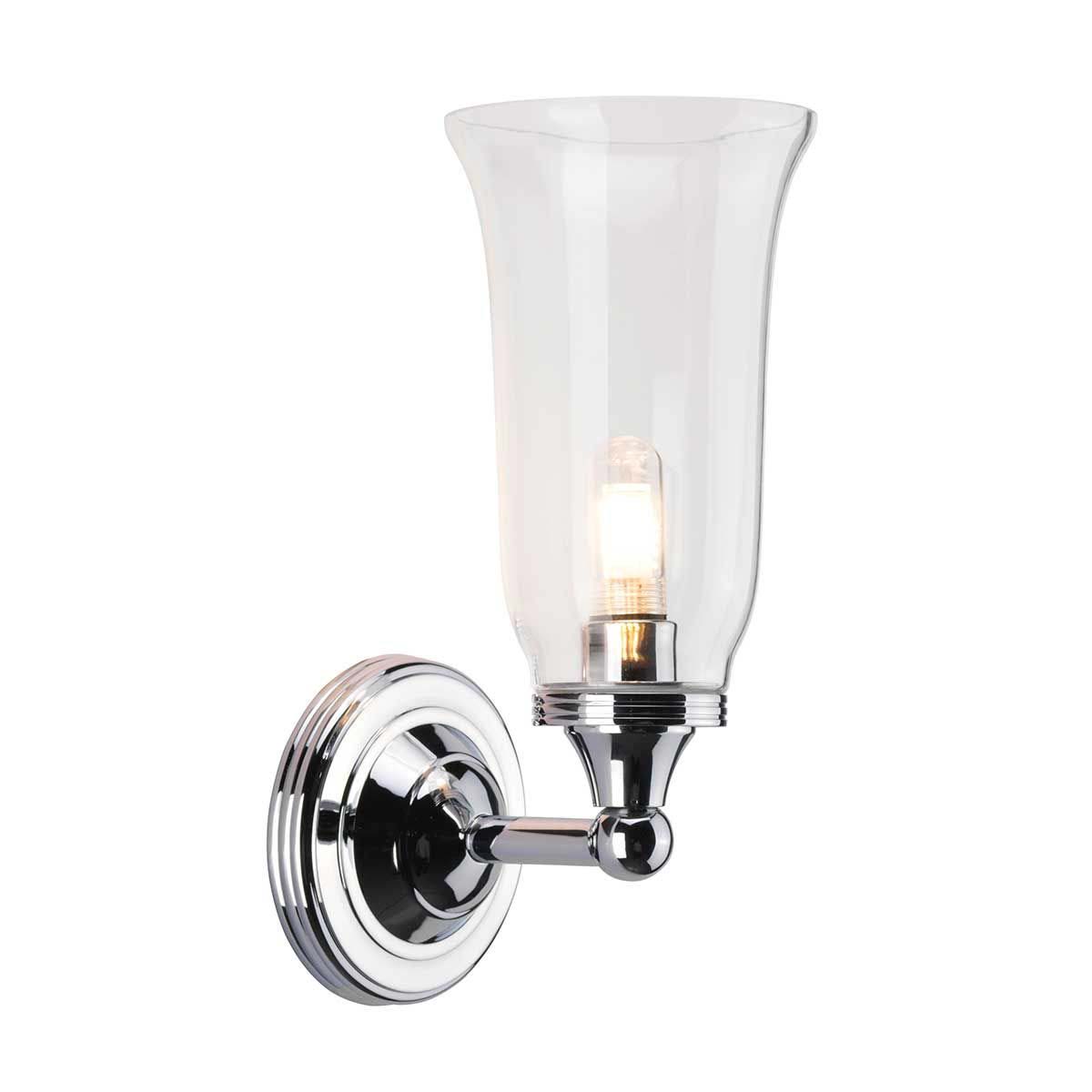 Elstead Austen Polished Chrome Bathroom Wall Light Storm Glass Shade