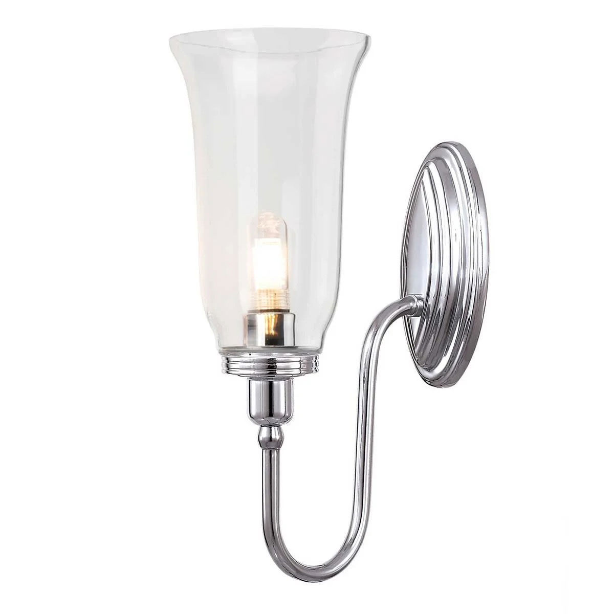 Elstead Blake Bathroom Wall Light Storm Glass Swan Neck Polished Chrome