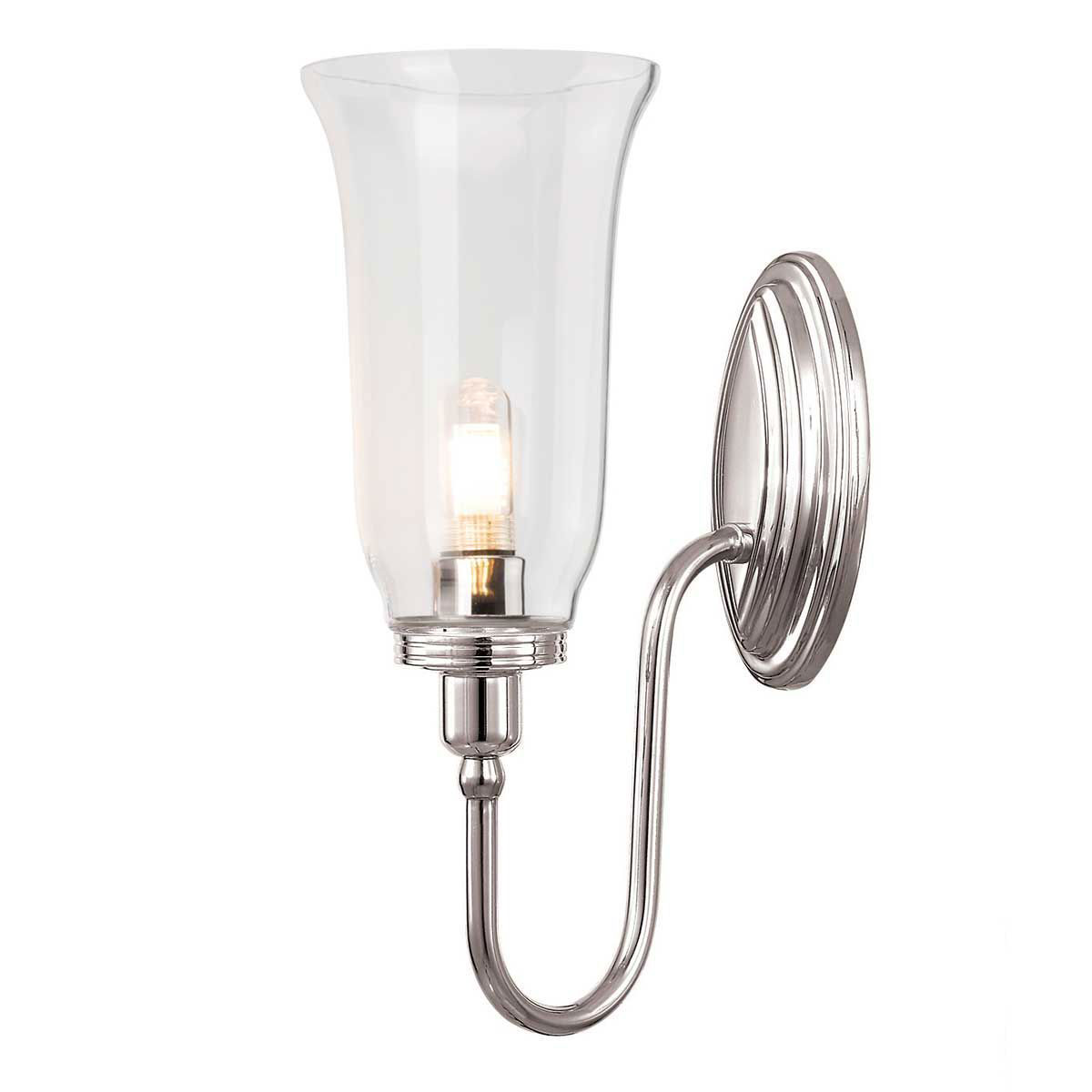 Elstead Blake Bathroom Wall Light Storm Glass Swan Neck Polished Nickel