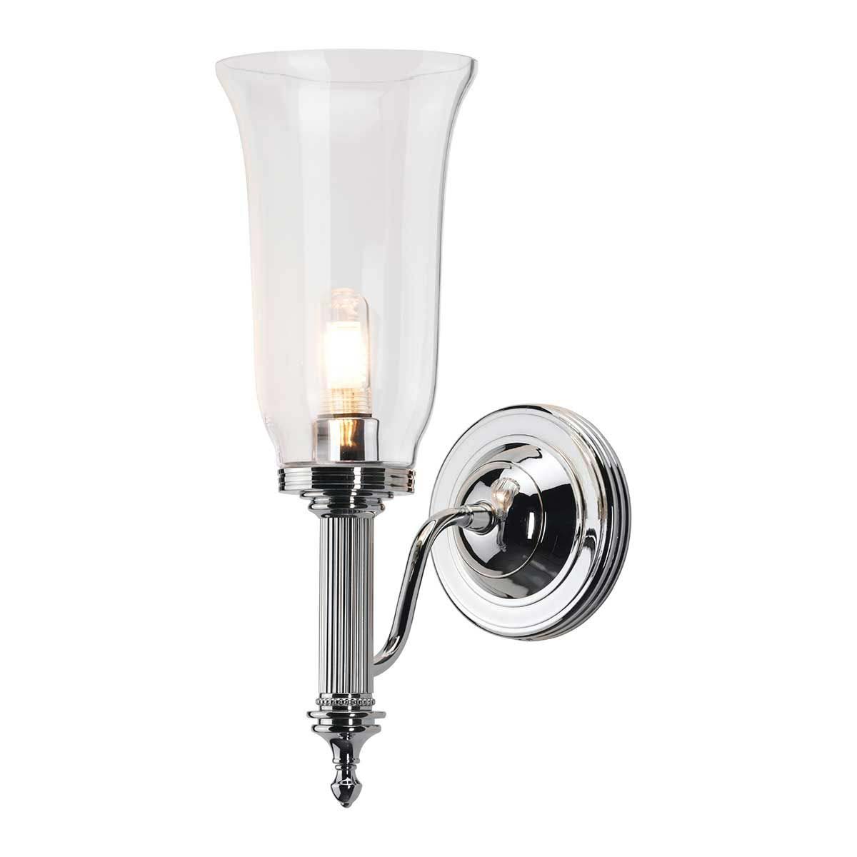 Carroll Traditional Chrome Bathroom Wall Light Storm Glass Shade
