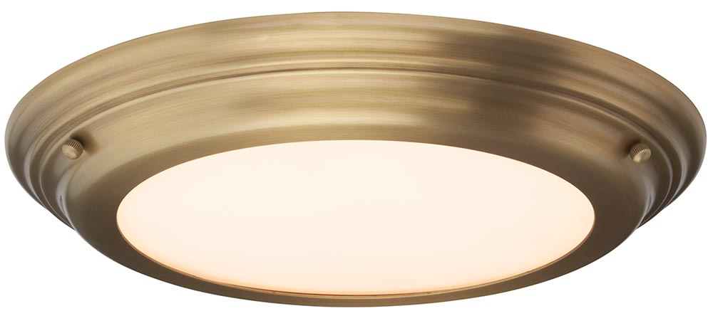 Elstead Welland Flush LED Bathroom Ceiling Light Aged Brass IP44