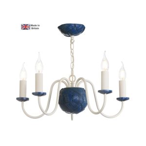 Bodkin handmade 5 light chandelier in a bespoke colour choice shown in Persian blue