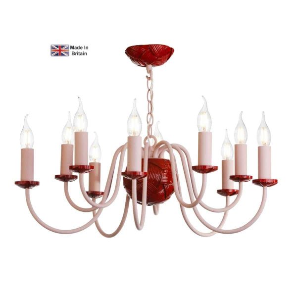 Bodkin handmade 5 light chandelier in a bespoke colour choice shown in strawberry