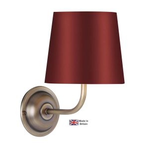 Bexley classic single wall light in solid antique brass fitting only shown with crimson shade
