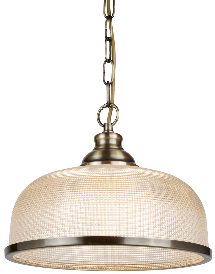 Bistro II Antique Brass 1 Light Pendant Retro Style Holophane Glass