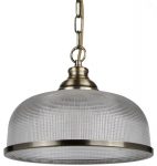 Bistro II Antique Brass 1 Light Pendant Retro Style Holophane Glass