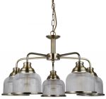Bistro II Antique Brass 5 Light Chandelier Retro Style Holophane Glass