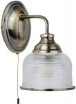 Bistro II Antique Brass Switched Wall Light Retro Style Holophane Glass