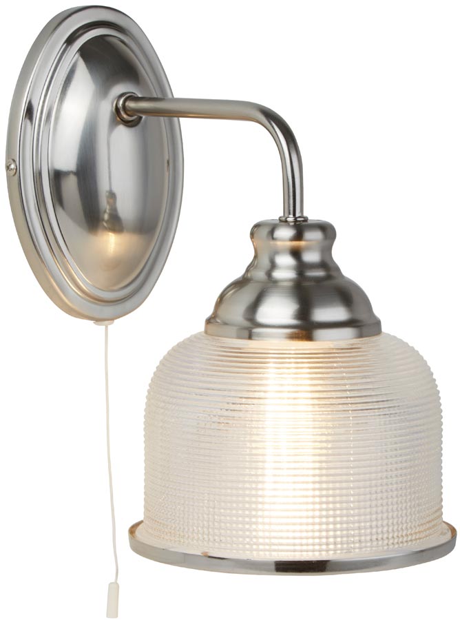 Bistro II Satin Silver Switched Wall Light Retro Style Holophane Glass