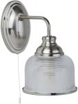 Bistro II Satin Silver Switched Wall Light Retro Style Holophane Glass