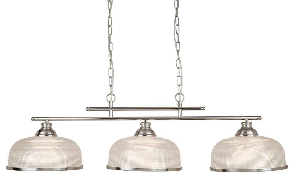 Bistro Ii Satin Silver 3 Light Pendant Bar Retro Style Holophane Glass
