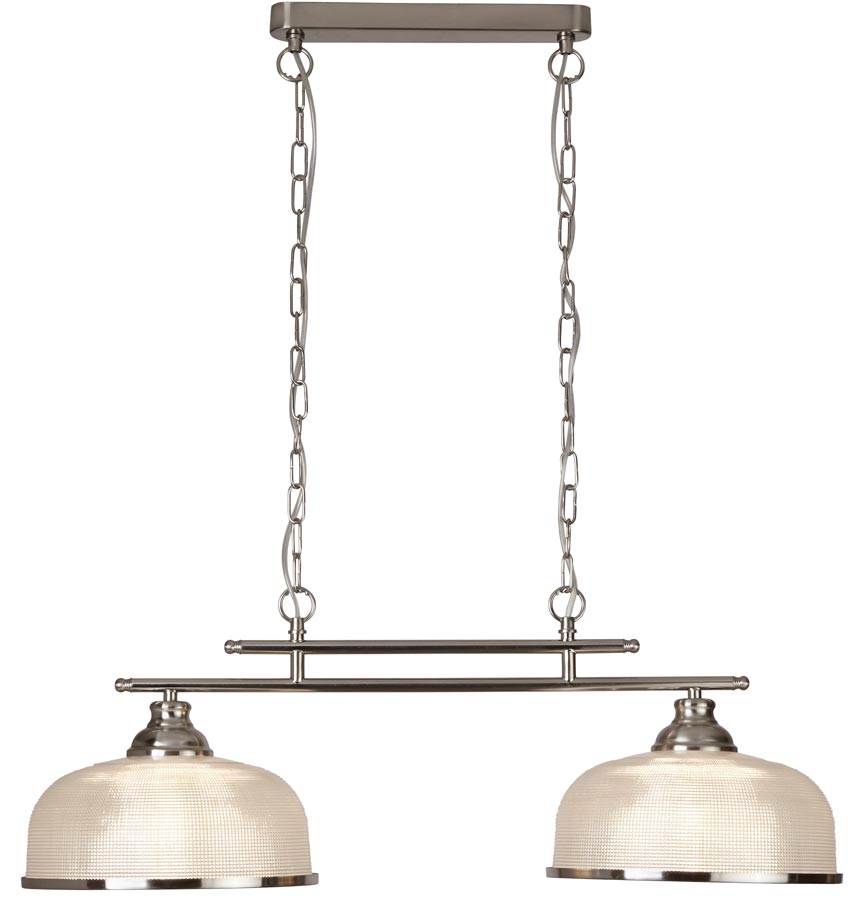 Bistro II Satin Silver 2 Light Pendant Bar Retro Style Holophane Glass