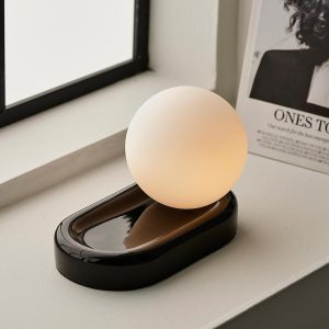 Black ceramic 1 light contemporarytable lamp with opal glass main image