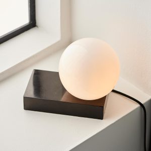 Black marble 1 light Scandinavian style table lamp with opal glass main image