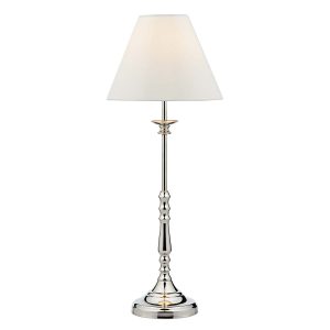 Blenheim classic candlestick table lamp in polished nickel on white background