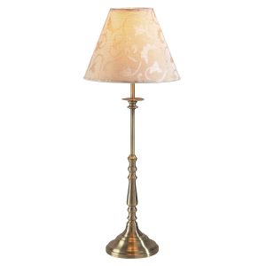 Blenheim classic candlestick table lamp in antique brass on white background