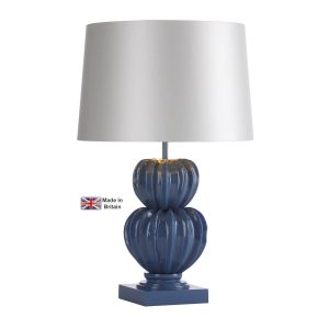 Botany handmade pumpkin table lamp base only in Amalfi blue shown with swan satin shade