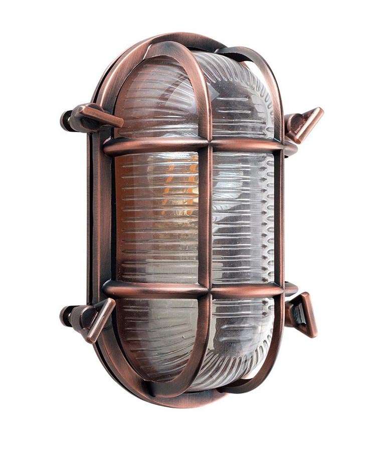 Bow Oval Nautical Outdoor Bulkhead Light Antique Copper IP64
