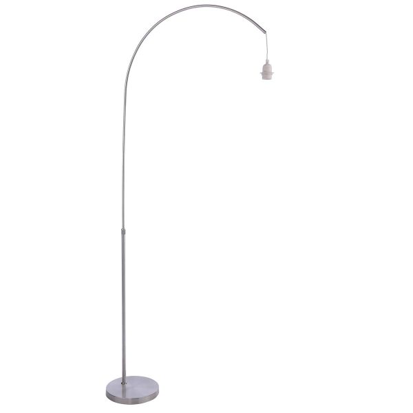 Bow arc floor lamp in satin nickel, base only on white background