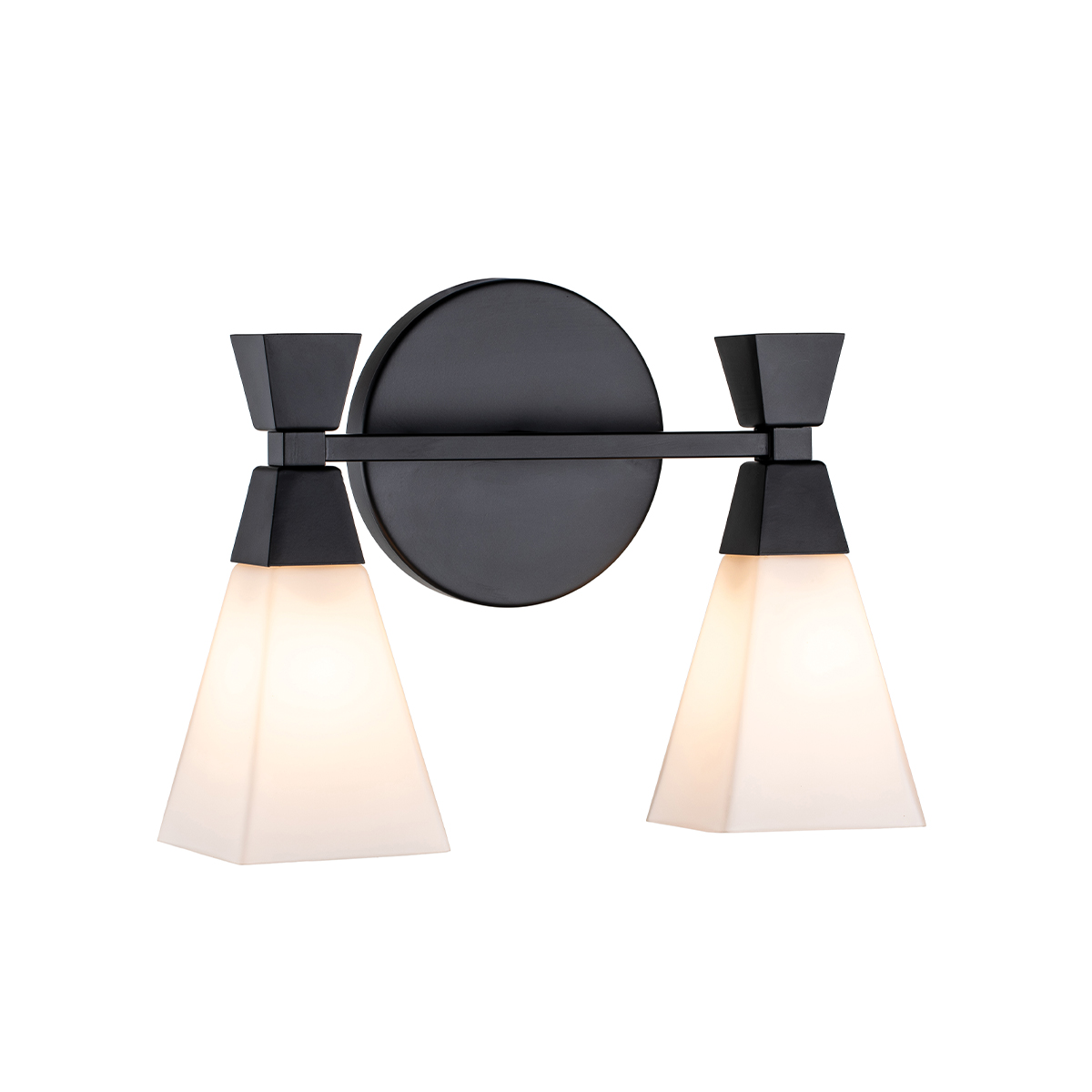 Bowtie 2 Light Matte Black Bathroom Mirror Light Opal Glass