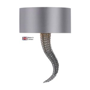 Brutus left hand crocodile tail wall light shown with seal shade lit