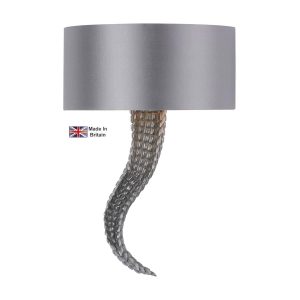 Brutus right hand crocodile tail wall light shown with seal shade lit