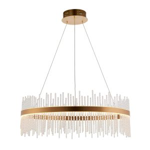 Brushed gold dimmable LED hoop ceiling pendant with twisted glass rods main image