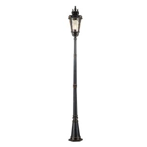 Baltimore single light lamp post lantern in weathered bronze on white background, lit.
