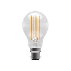Clear 6w warm white dimmable LED filament household GLS light bulb with a BC-B22 cap.